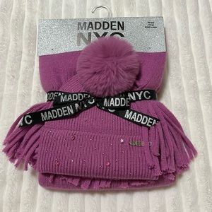 Madden NYC Women's Rhinestone Beanie and Scarf Gift Set, 2- Piece, Pink. 💕